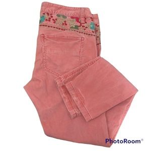 Free people Womans embroidered floral stitch corduroy pink pants size 30
